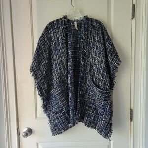 Wrap Shawl Black Gray Silver Metallic Fringe O/S